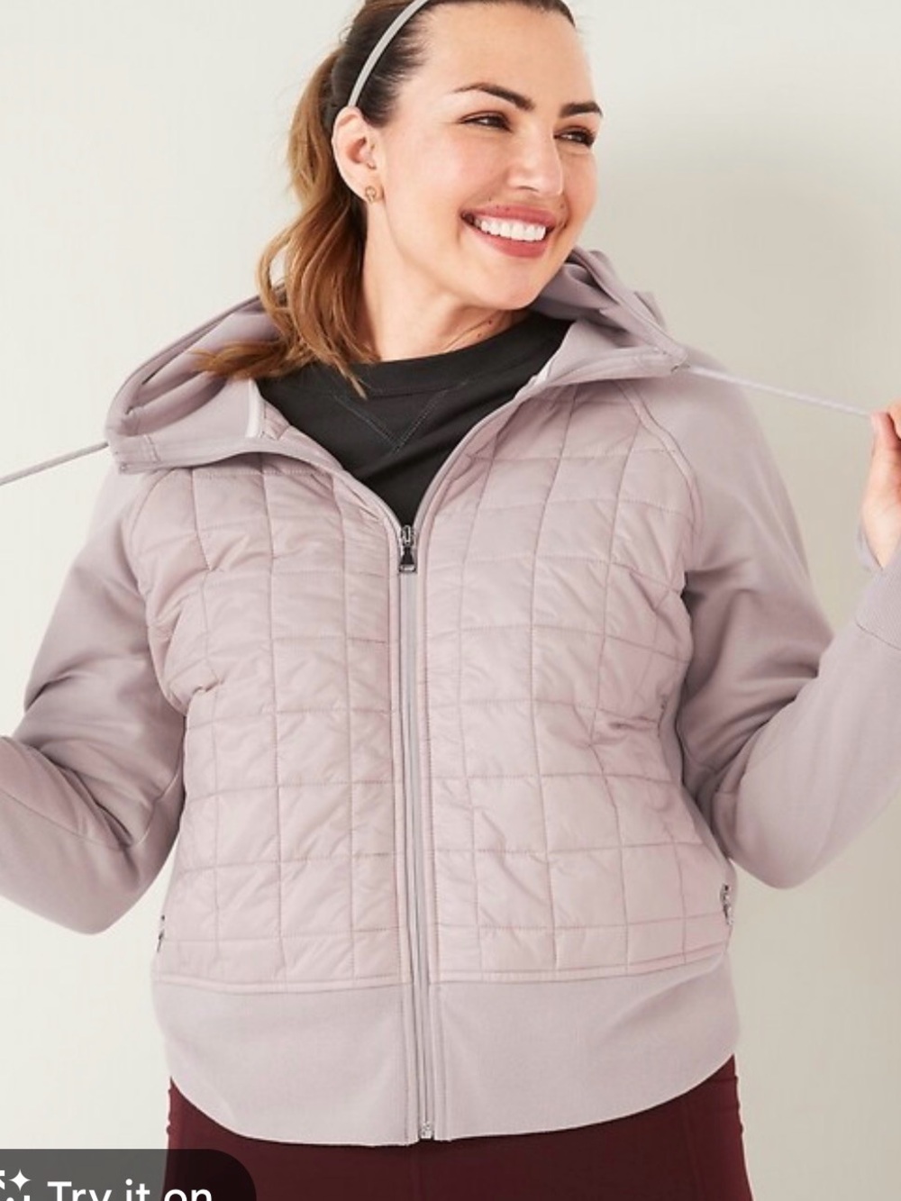 Old Navy Hybrid Quilted Full Zip Hoodie Jacket Dusty Lilac Purple XXL TALL